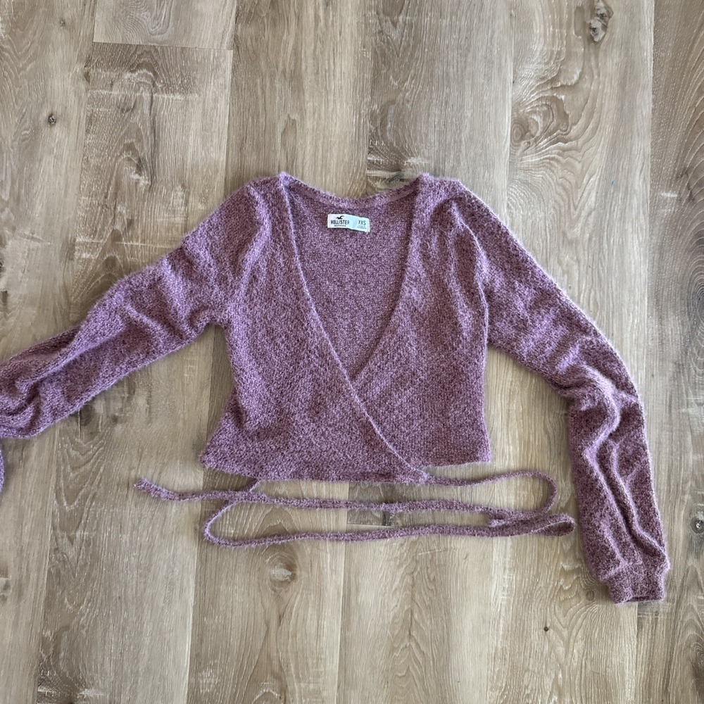 Hollister Super Soft Wrap Sweater With Tie Front  Pink Xxs Puff Long Sleeve